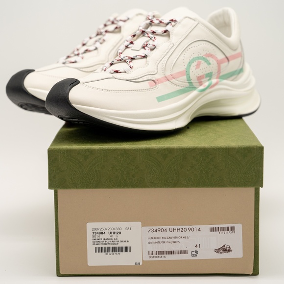 size 41eu 11 us Gucci Run Sneaker White Pink Turquoise Leather GG - Picture 12 of 13